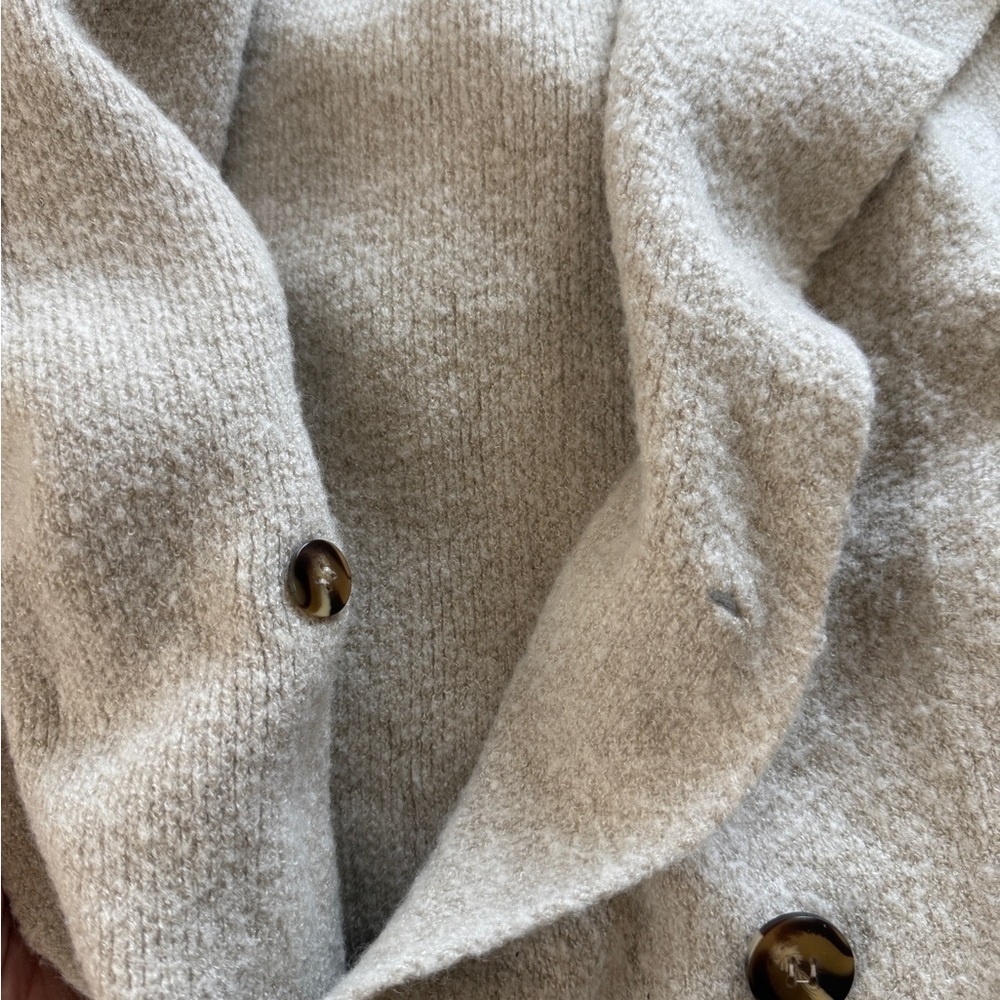 Zara Knit Double Breasted Blazer Sweater Coat Jacket Hooded Oatmeal Beige Small - Picture 10 of 11
